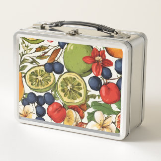 Mediterranean Limes, Lemons and Flowers. Painted Metal Lunch Box