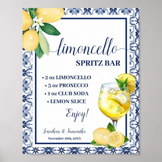 Mediterranean Limoncello Spritz Bar Wedding Shower Poster (Front)