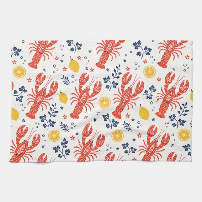 Mediterranean Lobster & Lemon Kitchen Towels (Horizontal)