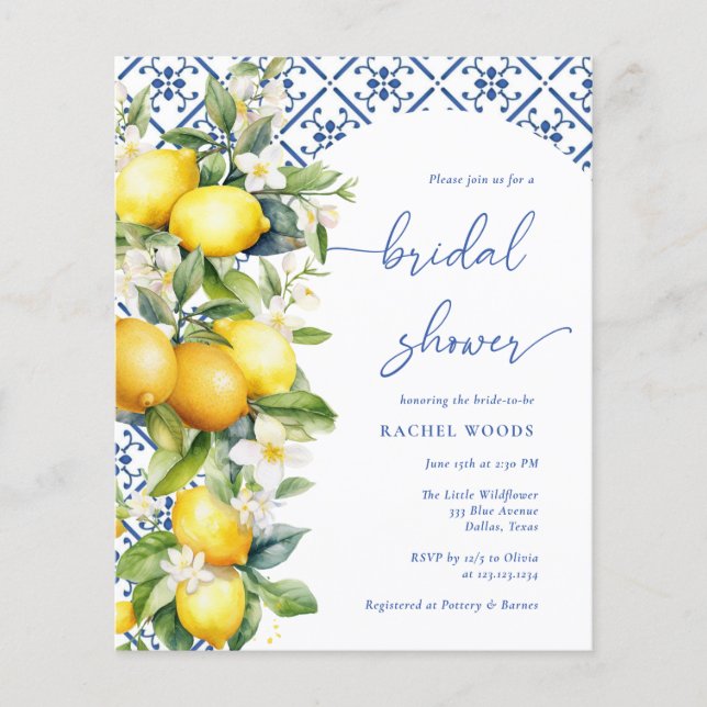 Mediterranean Main Squeeze Lemon Bridal Shower Flyer (Front)