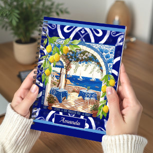 Mediterranean Majolica Blue Citrus Tiles Notebook