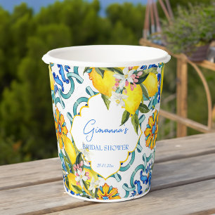 Mediterranean Majolica tiles lemons bridal shower Paper Cups