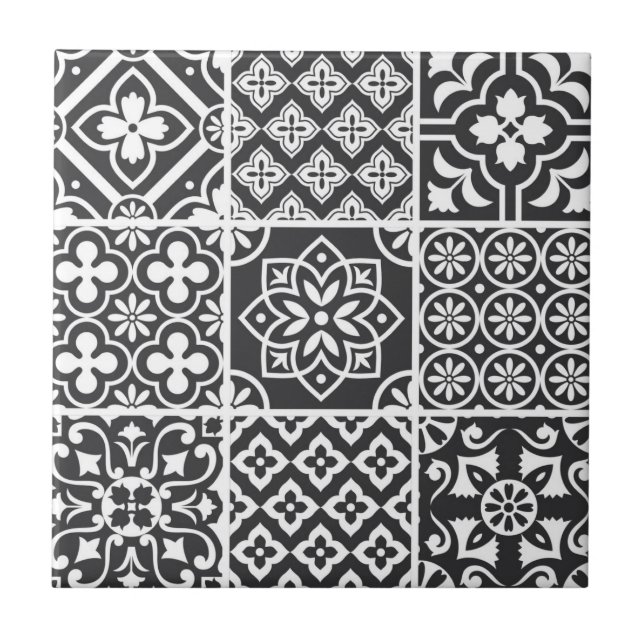 Mediterranean Monochrome Azulejo Majolica Mosaic Tile (Front)