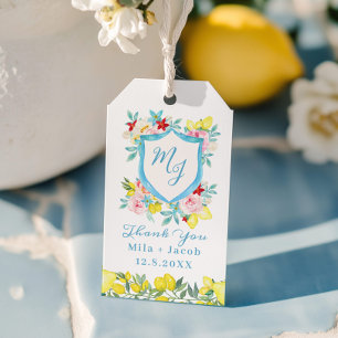 Mediterranean Monogram Crest Wedding Thank you Gift Tags