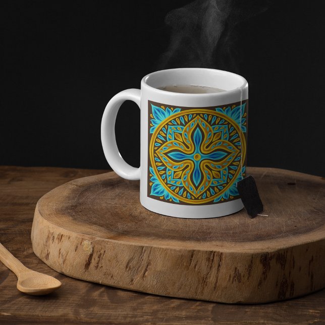 Mediterranean Moroccan Tile Pattern Blue and Gold Coffee Mug (Creator Uploaded)
