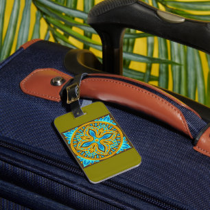 Mediterranean Moroccan Tile Pattern Blue and Gold Luggage Tag