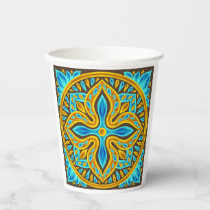 Mediterranean Moroccan Tile Pattern Blue and Gold Paper Cups