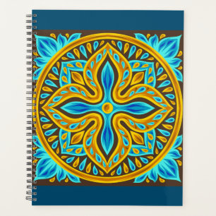 Mediterranean Moroccan Tile Pattern Blue and Gold Planner