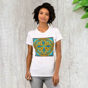 Mediterranean Moroccan Tile Pattern Blue and Gold T-Shirt