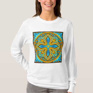 Mediterranean Moroccan Tile Pattern Blue and Gold T-Shirt