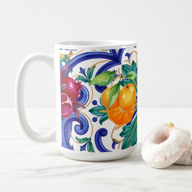 Mediterranean Mosaic lemon fruit  Coffee Mug (With Donut)