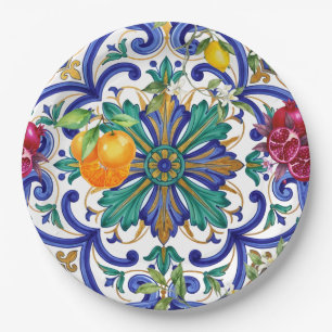 Mediterranean Mosaic lemon fruit  Paper Plate