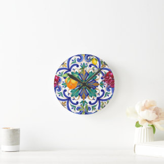 Mediterranean Mosaic lemon fruit  Round Clock
