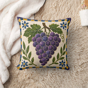 Mediterranean Mosaic Purple Grape Vine Art Throw Cushion