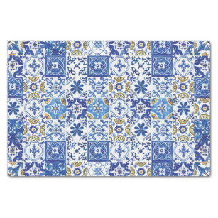 Mediterranean Mosaic Tiles Blue Decoupage Craft Tissue Paper