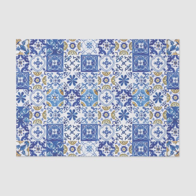 Mediterranean Mosaic Tiles Blue Decoupage Craft Tissue Paper (Front)