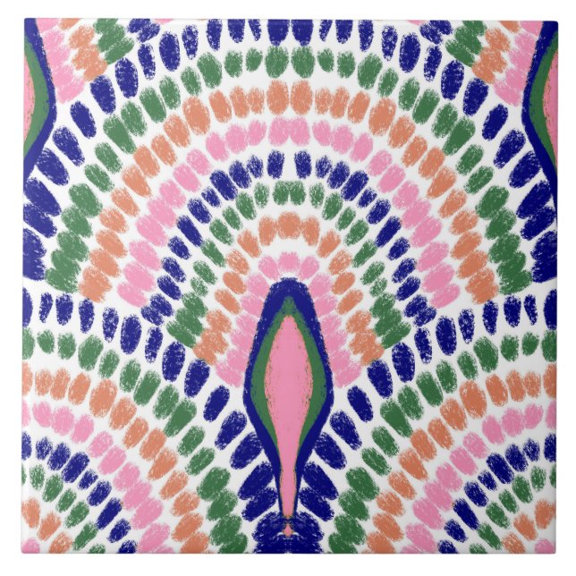 Mediterranean Multicolored Mosaic-Painted Scallops Tile (Front)