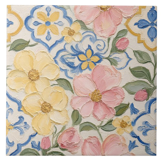 Mediterranean Oil Paint Floral Tile Pattern (Front)
