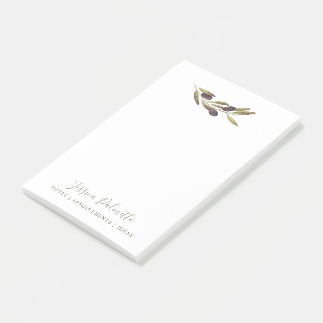 Mediterranean Olive Branch Personalised Tall Post-it Notes (Angled)