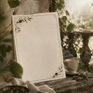 Mediterranean Olive Branch Vintage Botanical Art Custom Letterhead