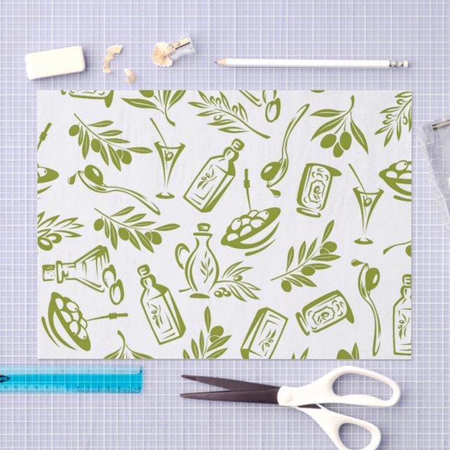 Mediterranean Olive Green Classic Cottage Pattern Tissue Paper (Craft)