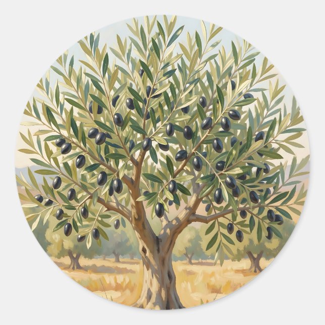Mediterranean Olive Tree Landscape  Classic Round Sticker (Front)