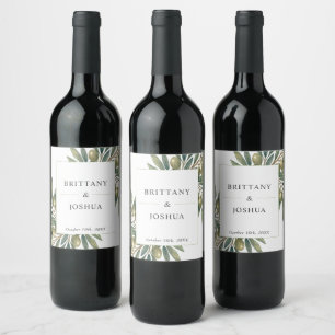 Mediterranean Olive Wedding Theme Wine Label