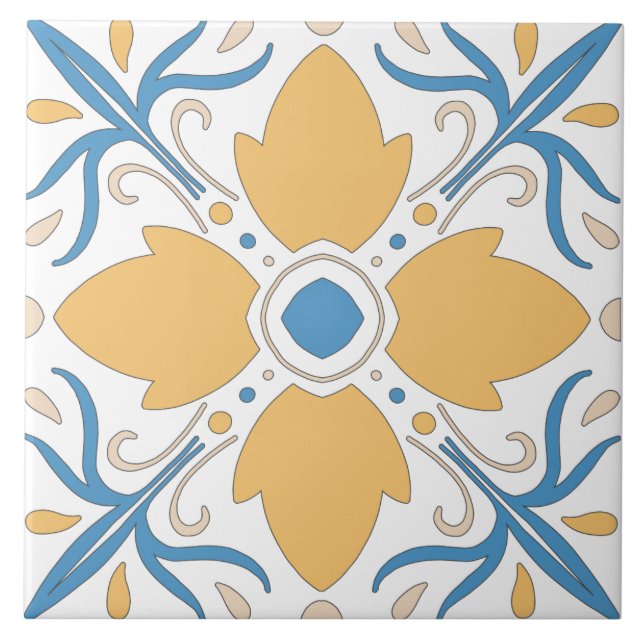 Mediterranean Orange Blue Pink Floral andalousie Tile (Front)