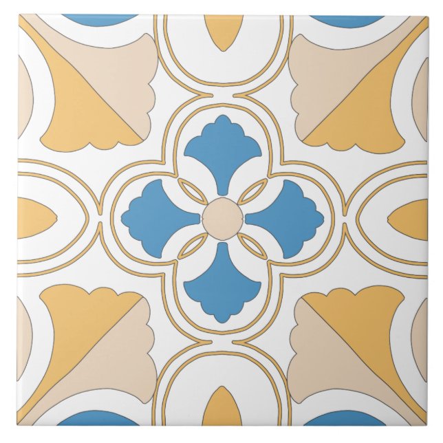 Mediterranean Orange Blue Pink Geometric Andalouse Tile (Front)