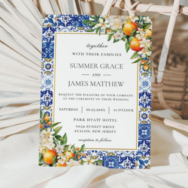Mediterranean Orange Fruit Citrus Tiles Wedding  Invitation (Creator Uploaded)