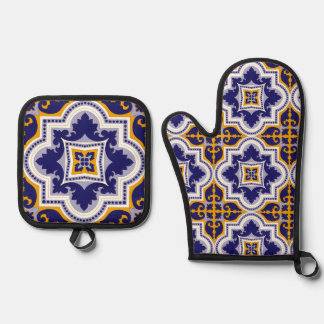 Mediterranean Pattern Kitchen Oven Mitt & Pot Holder Set
