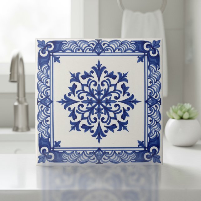 Mediterranean Pattern Pat#10 Blue Ivory ID1195 Tile (Creator Uploaded)