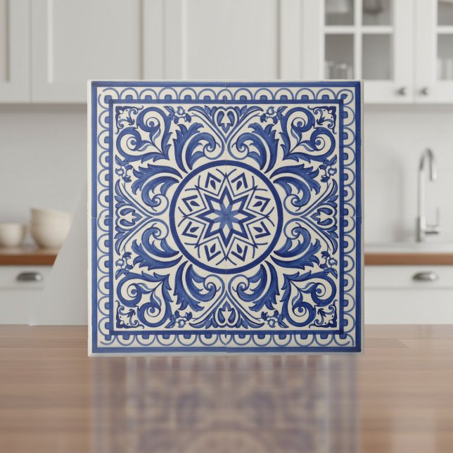 Mediterranean Pattern Pat#11 Blue Ivory ID1195 Tile (Creator Uploaded)