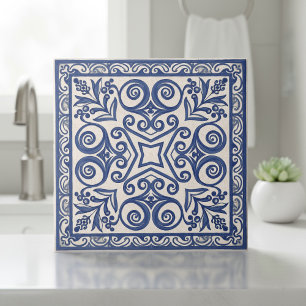 Mediterranean Pattern Pat#5 Blue Ivory ID1195 Tile