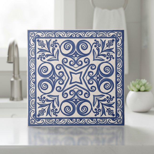 Mediterranean Pattern Pat#5 Blue Ivory ID1195 Tile (Creator Uploaded)