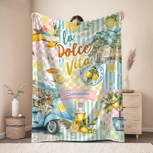 Mediterranean pink Turquoise Citrus Collage Fleece Blanket