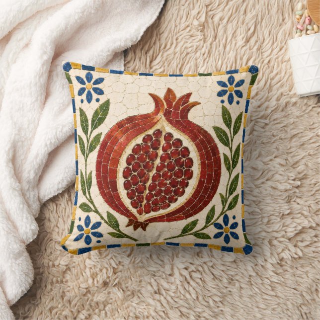 Mediterranean Pomegranate Mosaic Decorative Cushion (Blanket)