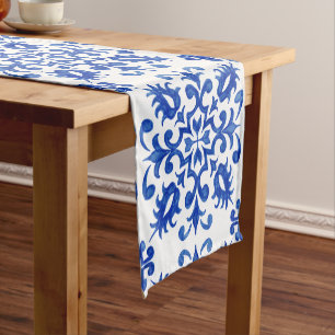 Mediterranean Portuguese Blue Tile Short Table Runner