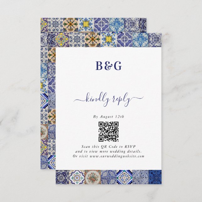 Mediterranean Portuguese Tiles Pattern Wedding Enclosure Card (Front/Back)