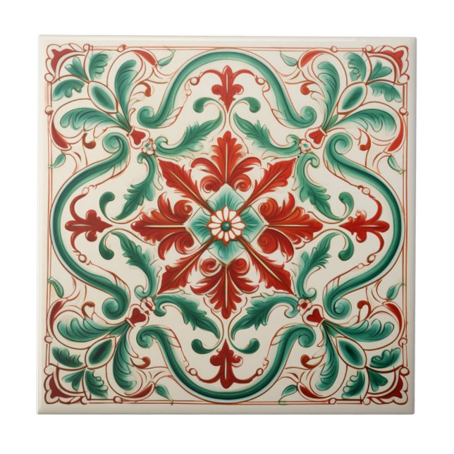 Mediterranean Red Blossom Tile (Front)