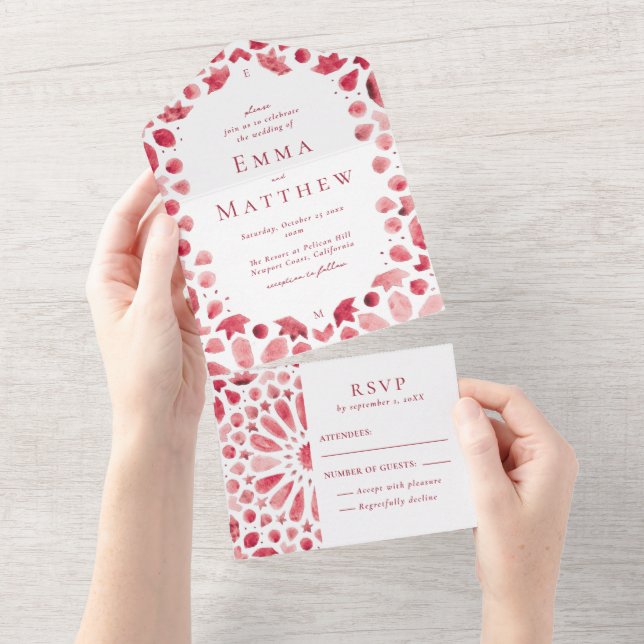 Mediterranean Red Tiles Wedding All In One Invitation (Tearaway)