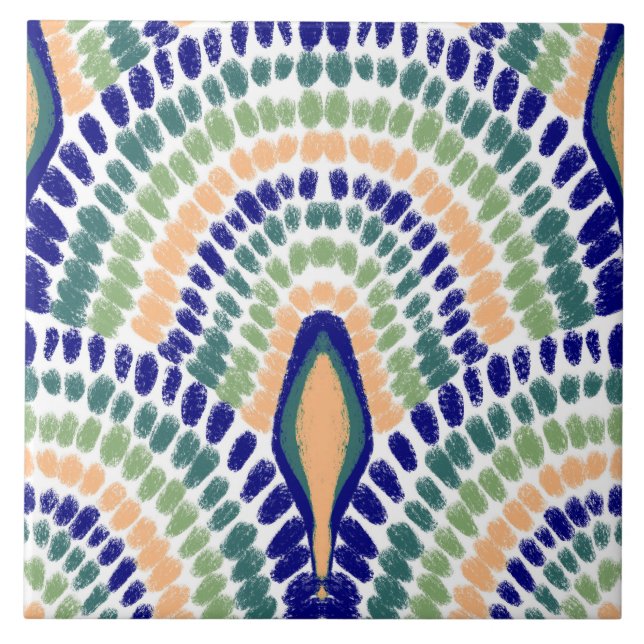 Mediterranean Retro Mosaic-Painted Scallops Tile (Front)