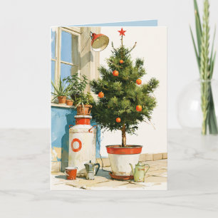 Mediterranean Rooftop Christmas Tree Card