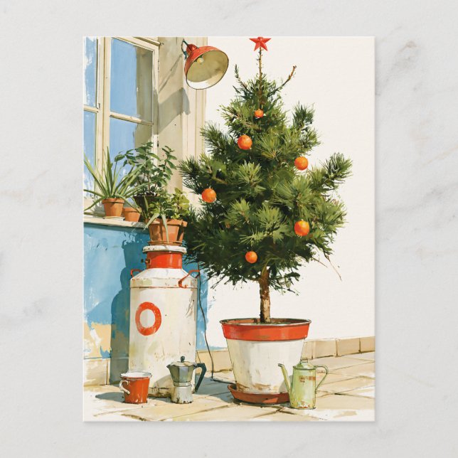 Mediterranean Rooftop Christmas Tree Postcard (Front)