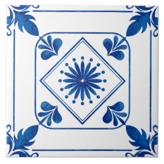 Mediterranean Rosette (Classic Blue) Ceramic Tile