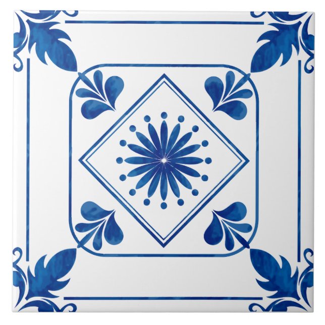Mediterranean Rosette (Classic Blue) Ceramic Tile (Front)