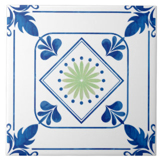 Mediterranean Rosette (Green) Ceramic Tile