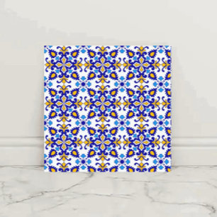 Mediterranean Royal Mosaic Blue and Gold Ceramic  Tile