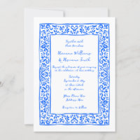 Mediterranean RSVP QR Hand Drawn Blue Wedding
