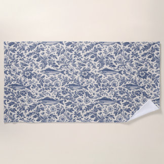 Mediterranean Sardine Chinoiserie Beach Towel | Bl